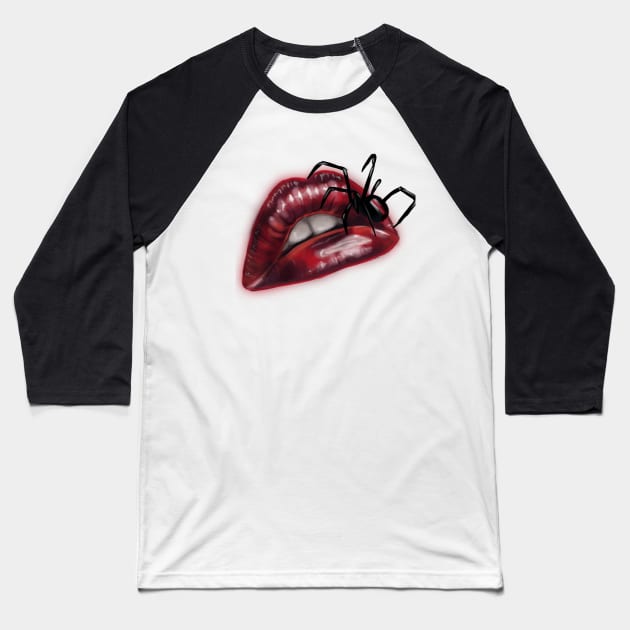 Dark Academia Sexy Spider Red Lips Punk Baseball T-Shirt by ISFdraw